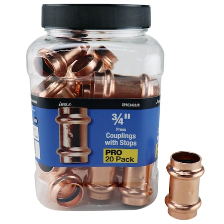 Copper Press By Tmg 3/4 in. x 3/4 in. Copper Press x Press Pressure Coupling with Dimple Stop Jar (20-Pack), 20PK XPRC3420JR